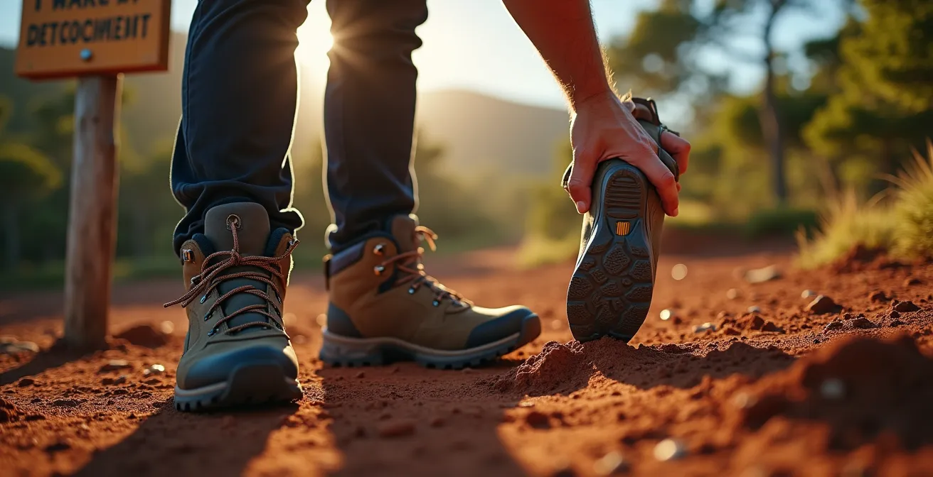 Wanderer reinigt Schuhsohlen an Biosicherheitsstation im Teide-Nationalpark
