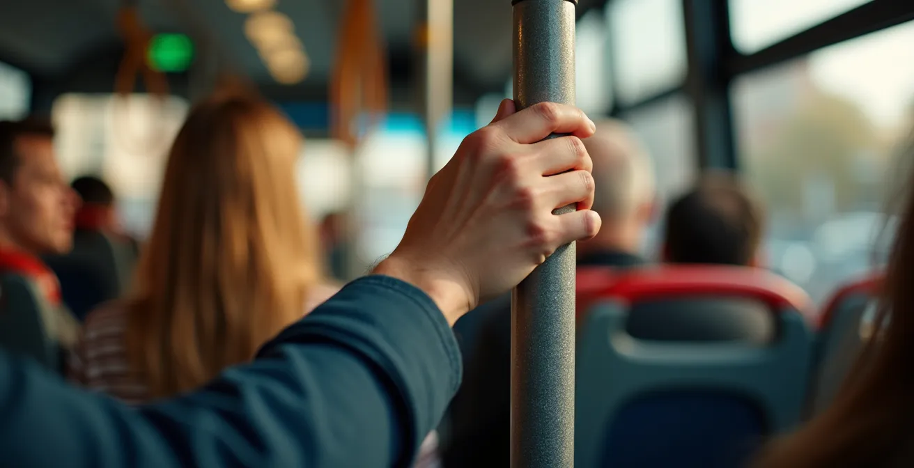 Fahrgast nutzt den Stopp-Knopf im deutschen Stadtbus