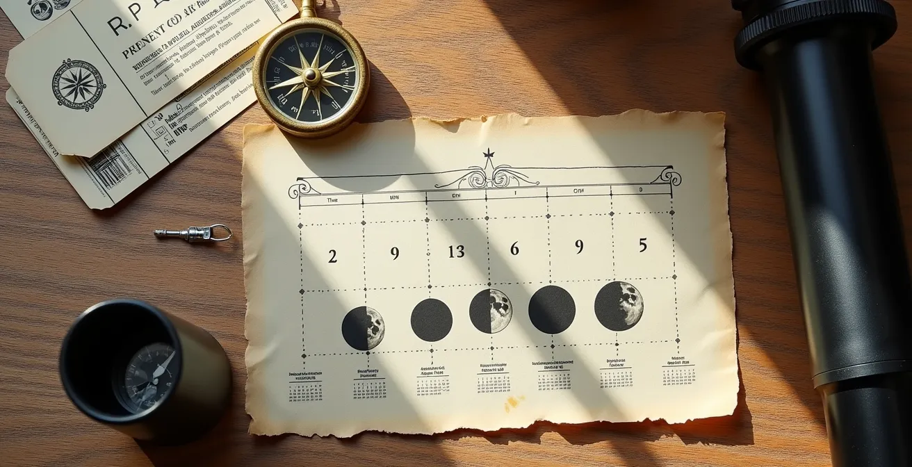 Ein astronomischer Kalender mit Mondphasen und Notizen für die Reisebuchung nach La Palma.
