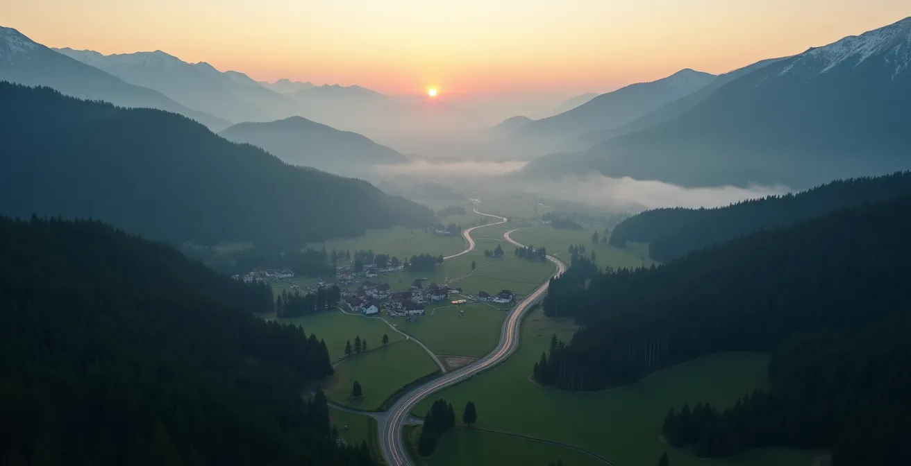 Vogelperspektive auf den Schwarzwald mit sich schlängelnden Strassen als Symbol für strategische Routenplanung.