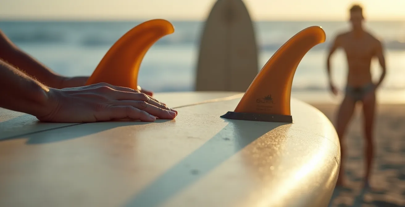 Professioneller Surflehrer überprüft Soft-Top-Boards am Strand