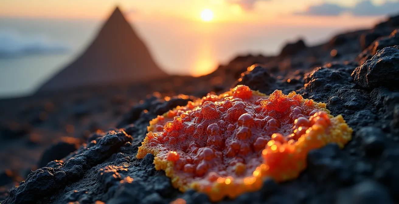 Dreieckiger Schatten des Teide auf dem Wolkenmeer bei Sonnenuntergang